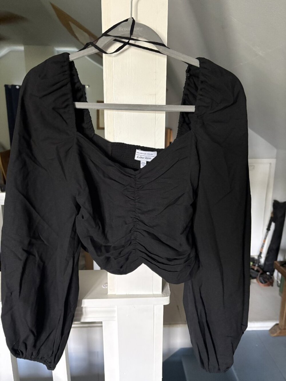 & Other Stories Black Ruched Puff Sleeve CropTop EUR 38 / US 6